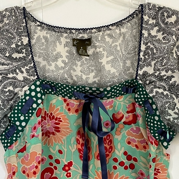 Anthropologie FEI Flores Peasant Top Blouse Mixed Media Silk Floral Embroidery 8 - Picture 2 of 12